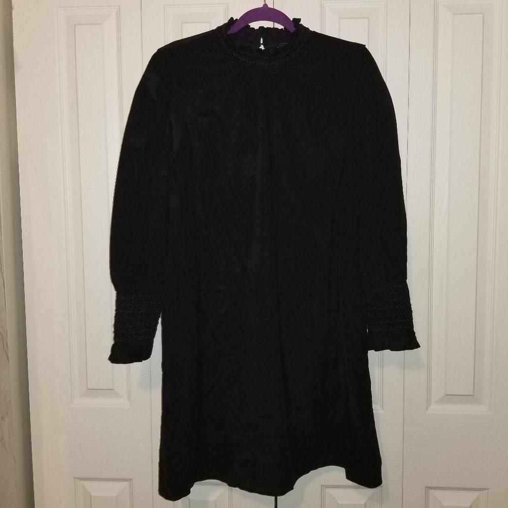 Ann Taylor Black Corduroy Smocked Shift Dress